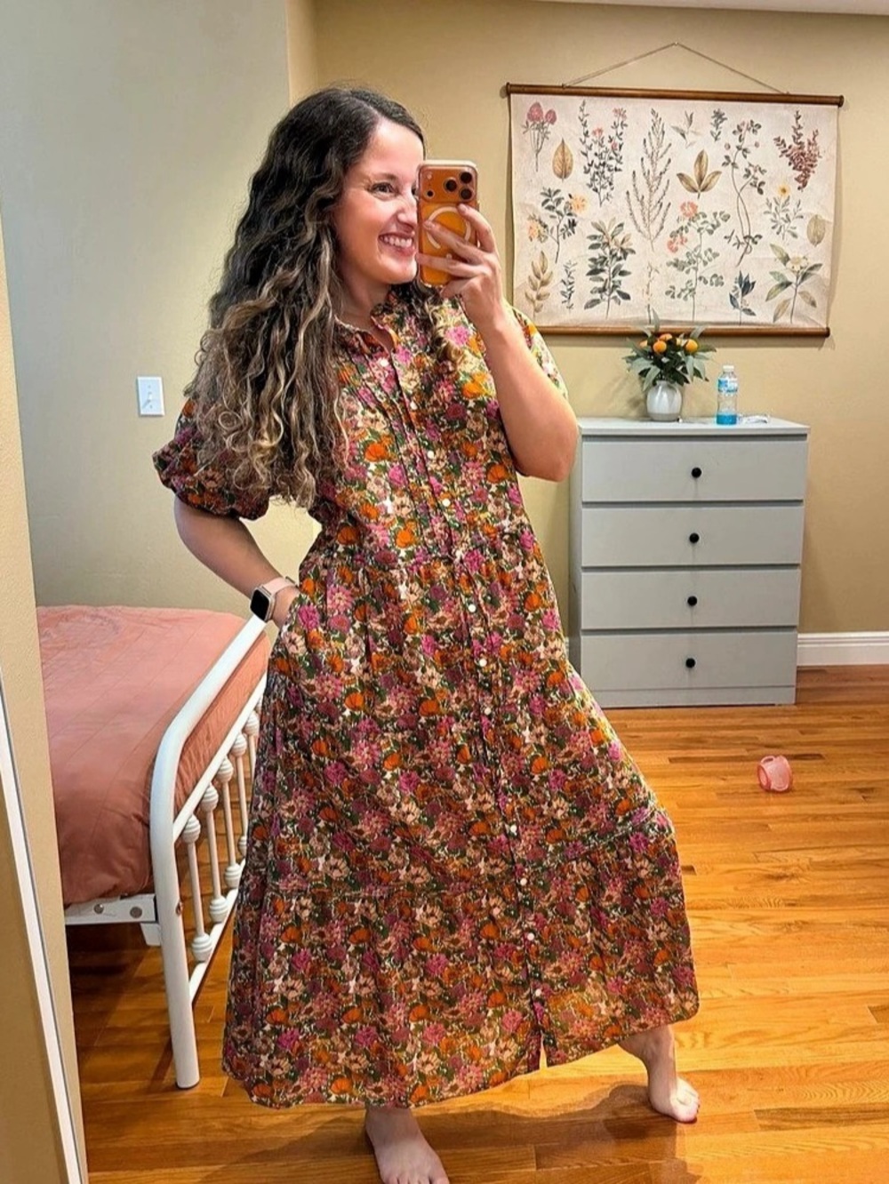 Tuckernuck Trovata Hildie Floral Cotton Maxi Dress in Brown & Pink Size Large